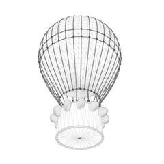 Obraz premium Hot air balloon wireframe from black lines isolated on white background. Bottom view. 3D. Vector illustration.