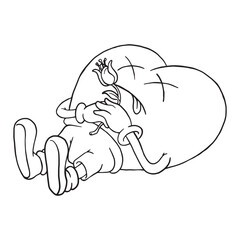 Coloring illustration of cartoon dead heart mascot