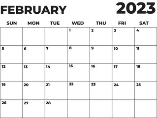 February 2023 Black and White Monday Start Landscaped Monthly Planner