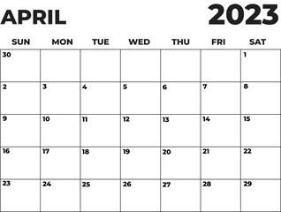 April 2023 Black and White Monday Start Landscaped Monthly Planner