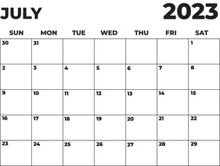 July 2023 Black and White Monday Start Landscaped Monthly Planner