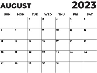 August 2023 Black and White Monday Start Landscaped Monthly Planner