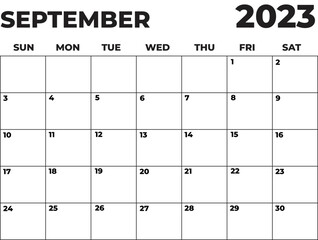 September 2023 Black and White Monday Start Landscaped Monthly Planner