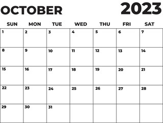 October 2023 Black and White Monday Start Landscaped Monthly Planner