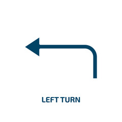left turn icon from user interface collection. Filled left turn, arrow, direction glyph icons isolated on white background. Black vector left turn sign, symbol for web design and mobile apps