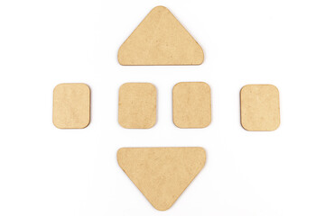 Workflow flowchart of business management concept, flow chart, diagram action plan processing with wooden plates on white background.