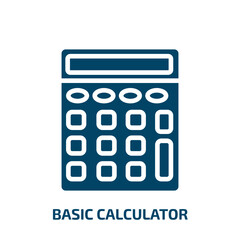 basic calculator icon from technology collection. Filled basic calculator, calculator, internet glyph icons isolated on white background. Black vector basic calculator sign, symbol for web design and