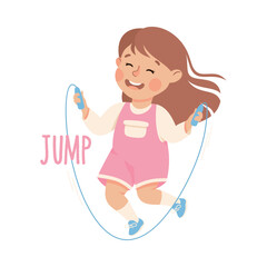 Little Girl Jumping Rope Demonstrating Vocabulary and Verb Studying Vector Illustration