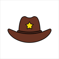 Cartoon Cowboy Hat. flat color simple cartoon hat vector illustration on white background.