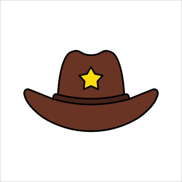 Cartoon Cowboy Hat. flat color simple cartoon hat vector illustration on white background.