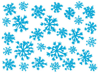 Hand painted blue snowflakes. Happy and merry Christmas background.