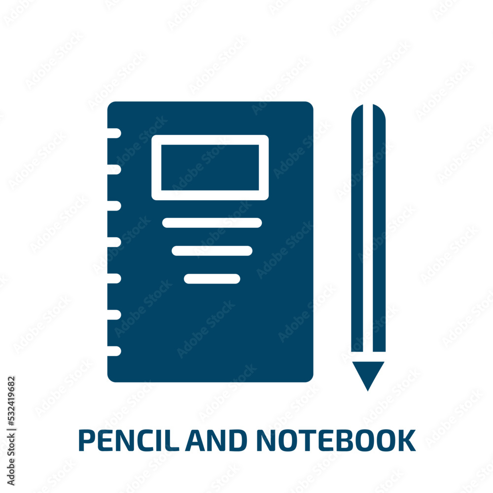 Poster pencil and notebook icon from people collection. filled pencil and notebook, notebook, paper glyph i