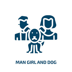 man girl and dog icon from people collection. Filled man girl and dog, girl, dog glyph icons isolated on white background. Black vector man girl and dog sign, symbol for web design and mobile apps