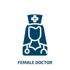 female doctor icon from people collection. Filled female doctor, female, worker glyph icons isolated on white background. Black vector female doctor sign, symbol for web design and mobile apps
