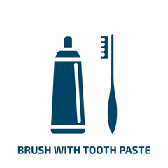 brush with tooth paste icon from medical collection. Filled brush with tooth paste, paste, hygiene glyph icons isolated on white background. Black vector brush with tooth paste sign, symbol for web