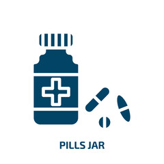 pills jar icon from medical collection. Filled pills jar, jar, container glyph icons isolated on white background. Black vector pills jar sign, symbol for web design and mobile apps