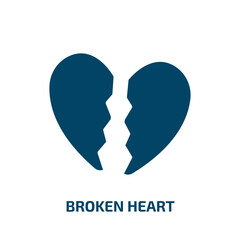 broken heart icon from shapes collection. Filled broken heart, decoration, heart glyph icons isolated on white background. Black vector broken heart sign, symbol for web design and mobile apps