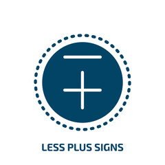 less plus signs icon from signs collection. Filled less plus signs, less, plus glyph icons isolated on white background. Black vector less plus signs sign, symbol for web design and mobile apps