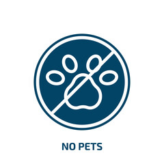 no pets icon from signs collection. Filled no pets, pet, animal glyph icons isolated on white background. Black vector no pets sign, symbol for web design and mobile apps