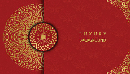 Decorative gold vintage mandala design background in gold color. Decorative greeting card. Design for invitation, wedding card, Diwali, decoration. India, Indian, Arabic, Damask,  Turkish, Dubai, © nhjenny