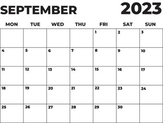 September 2023 Black and White Monday Start Landscaped Monthly Planner
