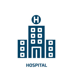 hospital icon from signs collection. Filled hospital, medical, emergency glyph icons isolated on white background. Black vector hospital sign, symbol for web design and mobile apps