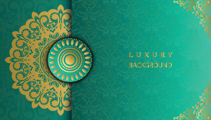Decorative gold vintage mandala design background in gold color. Decorative greeting card. Design for invitation, wedding card, Diwali, decoration. India, Indian, Arabic, Damask,  Turkish, Dubai, © nhjenny