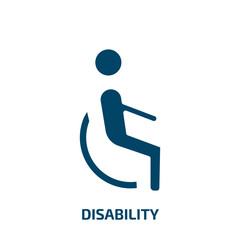 disability icon from signs collection. Filled disability, disabled, care glyph icons isolated on white background. Black vector disability sign, symbol for web design and mobile apps