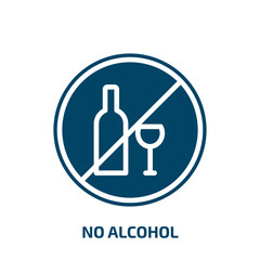 no alcohol icon from signs collection. Filled no alcohol, alcohol, bottle glyph icons isolated on white background. Black vector no alcohol sign, symbol for web design and mobile apps