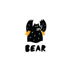 Angry bear roaring logo design