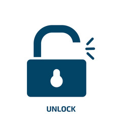 unlock icon from geometry collection. Filled unlock, key, password glyph icons isolated on white background. Black vector unlock sign, symbol for web design and mobile apps