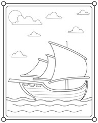 Sailboat on the sea suitable for children's coloring page vector illustration