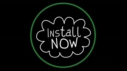 Animation of install now text over green circle on black background - Powered by Adobe