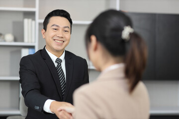 Business happy people shaking hands meaning of introduction, greeting, success negotiation  or finishing up meeting. Gesturing connection deal concept.