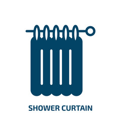 shower curtain icon from furniture & household collection. Filled shower curtain, hygiene, bathroom glyph icons isolated on white background. Black vector shower curtain sign, symbol for web design