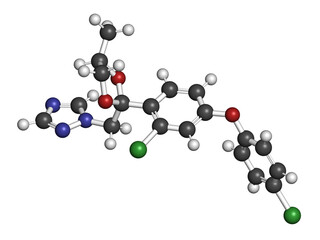 Difenoconazole fungicide molecule, 3D rendering.