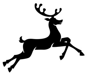 Reindeer cartoon silhouette. Isolated illustration. Black running deer
