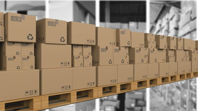 Animation of boxes moving over warehouse
