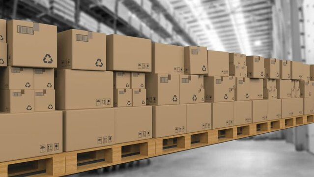 Animation of boxes moving over warehouse