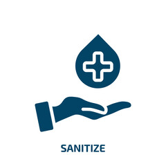 Obraz premium sanitize icon from cleaning collection. Filled sanitize, hygiene, clean glyph icons isolated on white background. Black vector sanitize sign, symbol for web design and mobile apps
