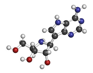 Galidesivir antiviral drug molecule, 3D rendering.