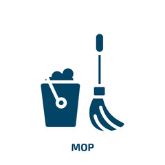 mop icon from cleaning collection. Filled mop, clean, hygiene glyph icons isolated on white background. Black vector mop sign, symbol for web design and mobile apps