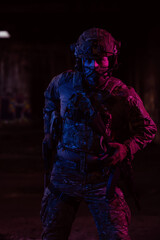 Soldier of army elite forces, special security service fighter with hidden behind mask and glasses...