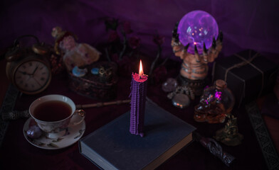 Magical attribute, witchcraft concept, Candle fire, Spells and other rituals 