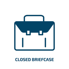 closed briefcase icon from fashion collection. Filled closed briefcase, briefcase, bag glyph icons isolated on white background. Black vector closed briefcase sign, symbol for web design and mobile