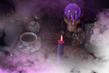 Magical attribute, witchcraft concept, Candle fire, Spells and other rituals 