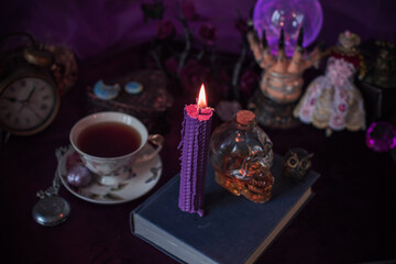 Magical attribute, witchcraft concept, Candle fire, Spells and other rituals 