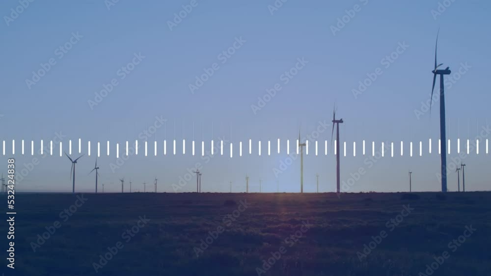 Poster animation of statistics and data processing over wind turbines