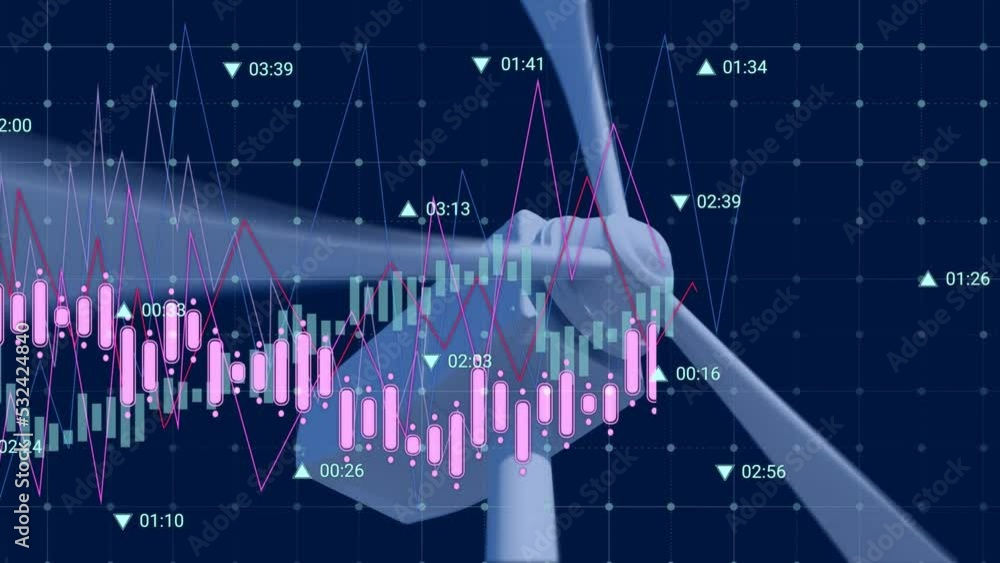 Poster animation of statistics and data processing over wind turbine