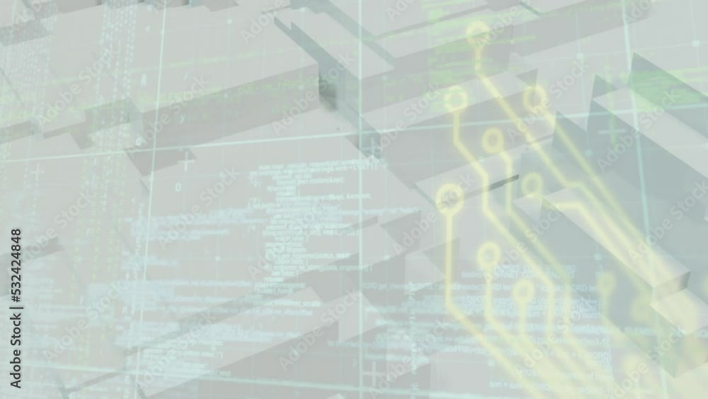 Poster animation of computer circuit board and data processing